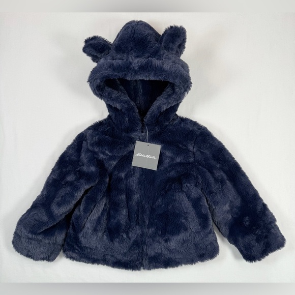 NWT EDDIE BAUER Toddler Faux Fur Teddy Bear Quest Plush Fuzzy Hoodie Size 2T - Picture 1 of 7